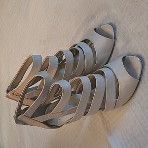 A.N.A Creme Leather Heels, Zipper, Peep Toe, Size 6